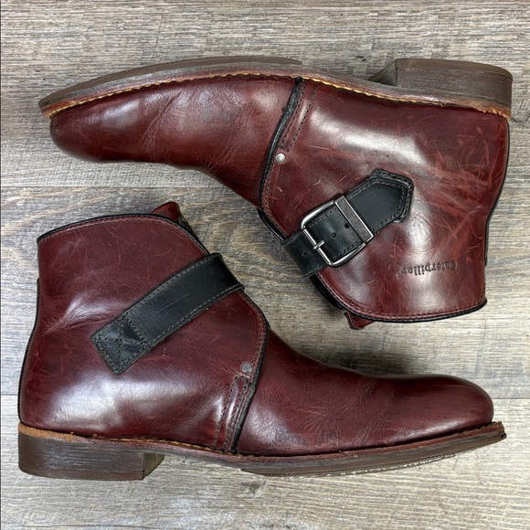 Caterpillar “1904” Leather Buckle Ankle Boots -Distressed Ox Blood Leather 10.5 - Picture 6 of 14